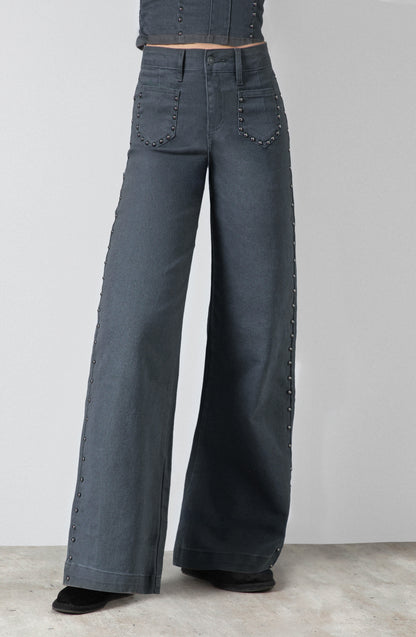 Pantalón Wide Leg Tachas Grey