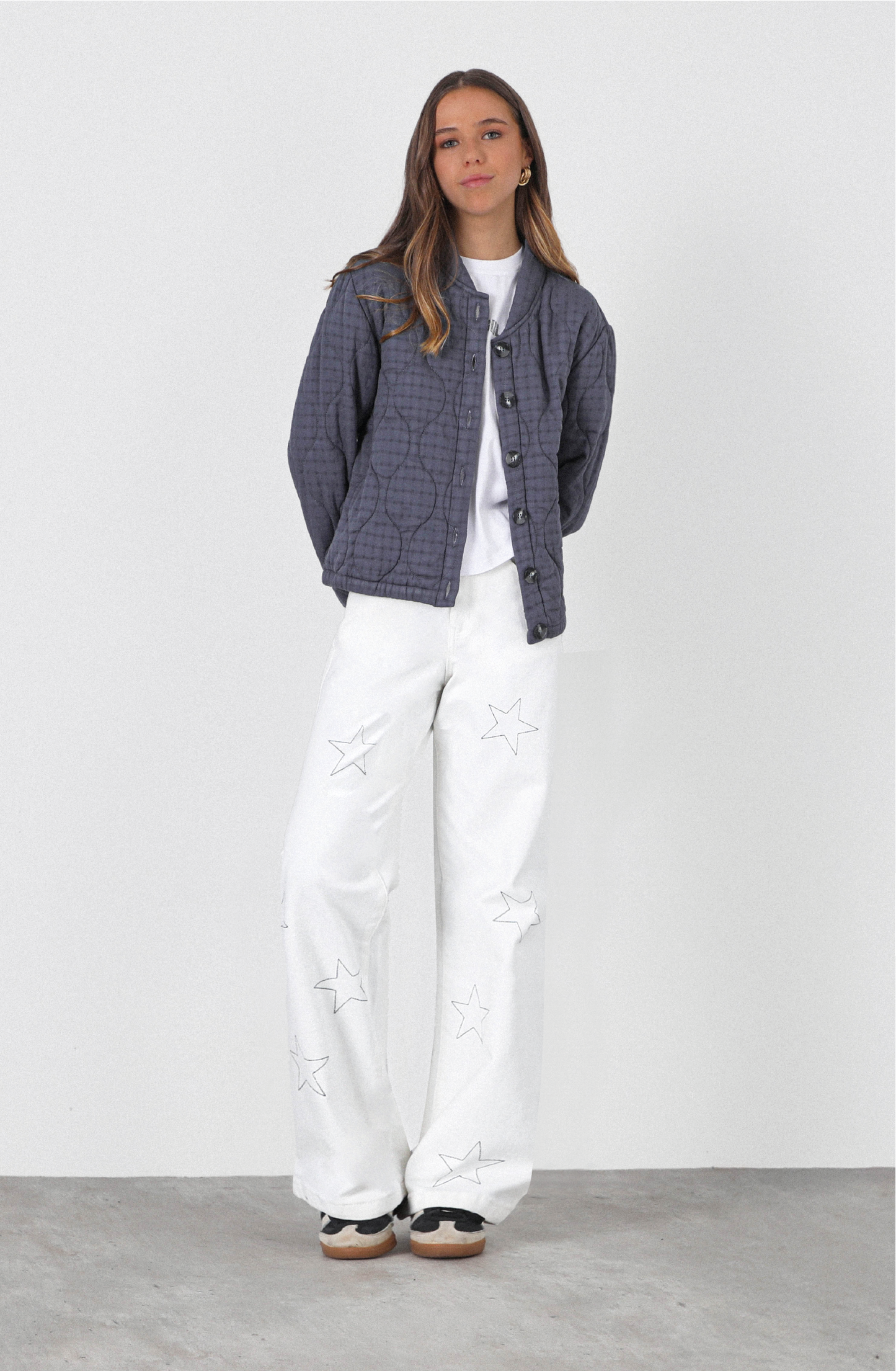 Pantalón Estrellas Bordadas White