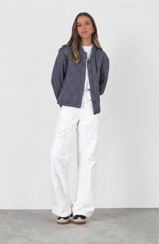 Pantalón Estrellas Bordadas White