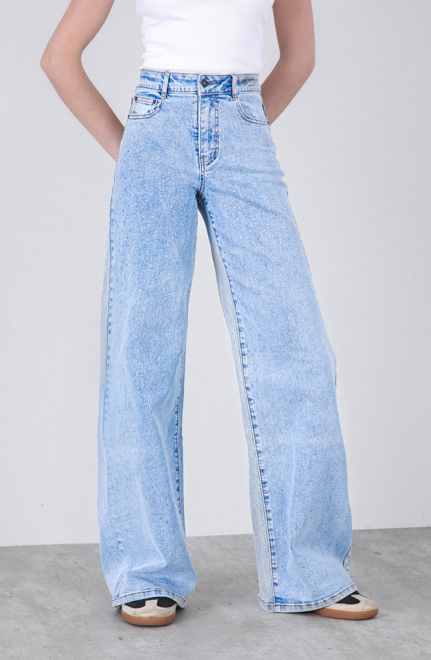 Pantalón Wide Leg Strass Degrade Blue