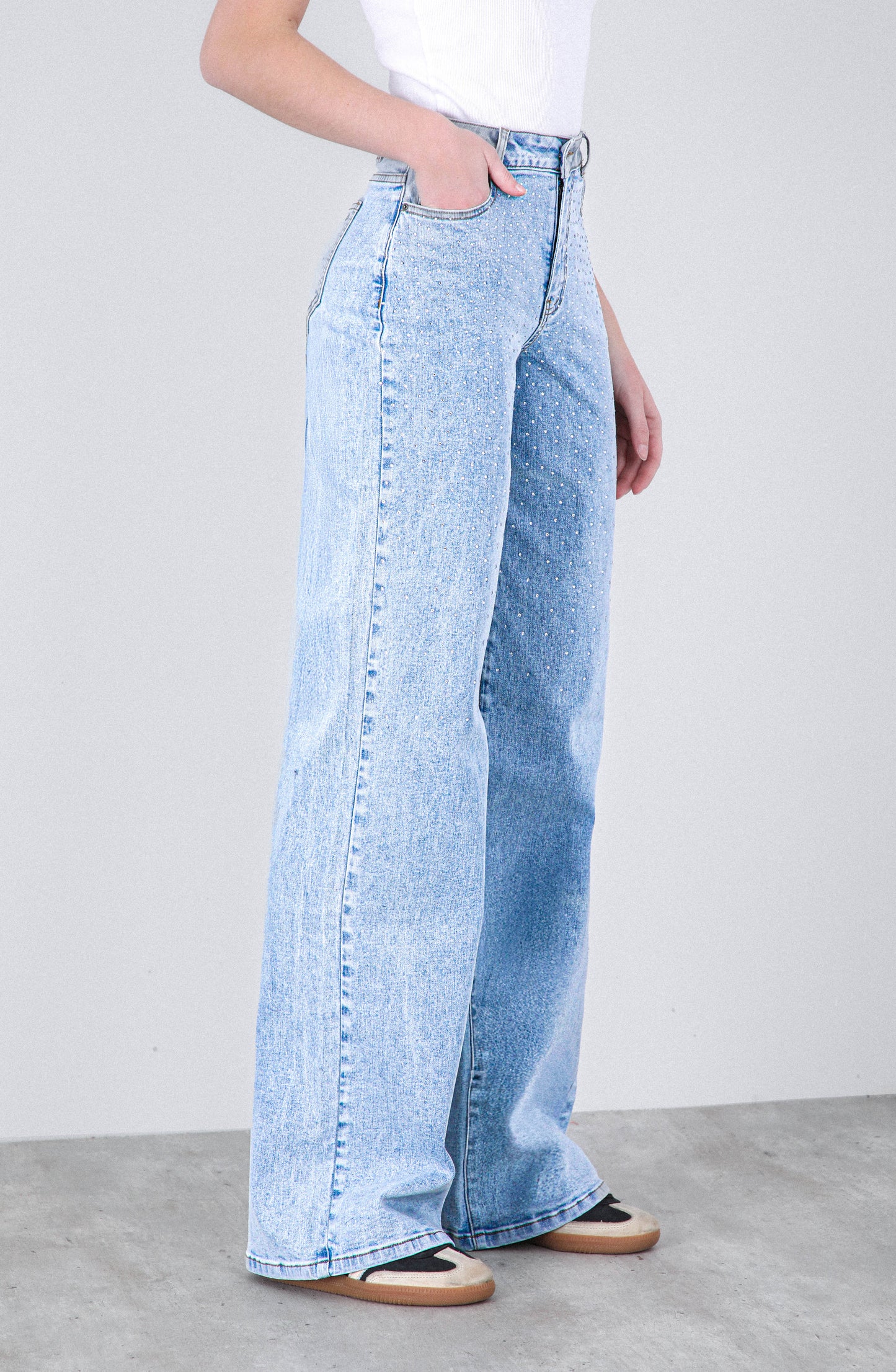 Pantalón Wide Leg Strass Degrade Blue