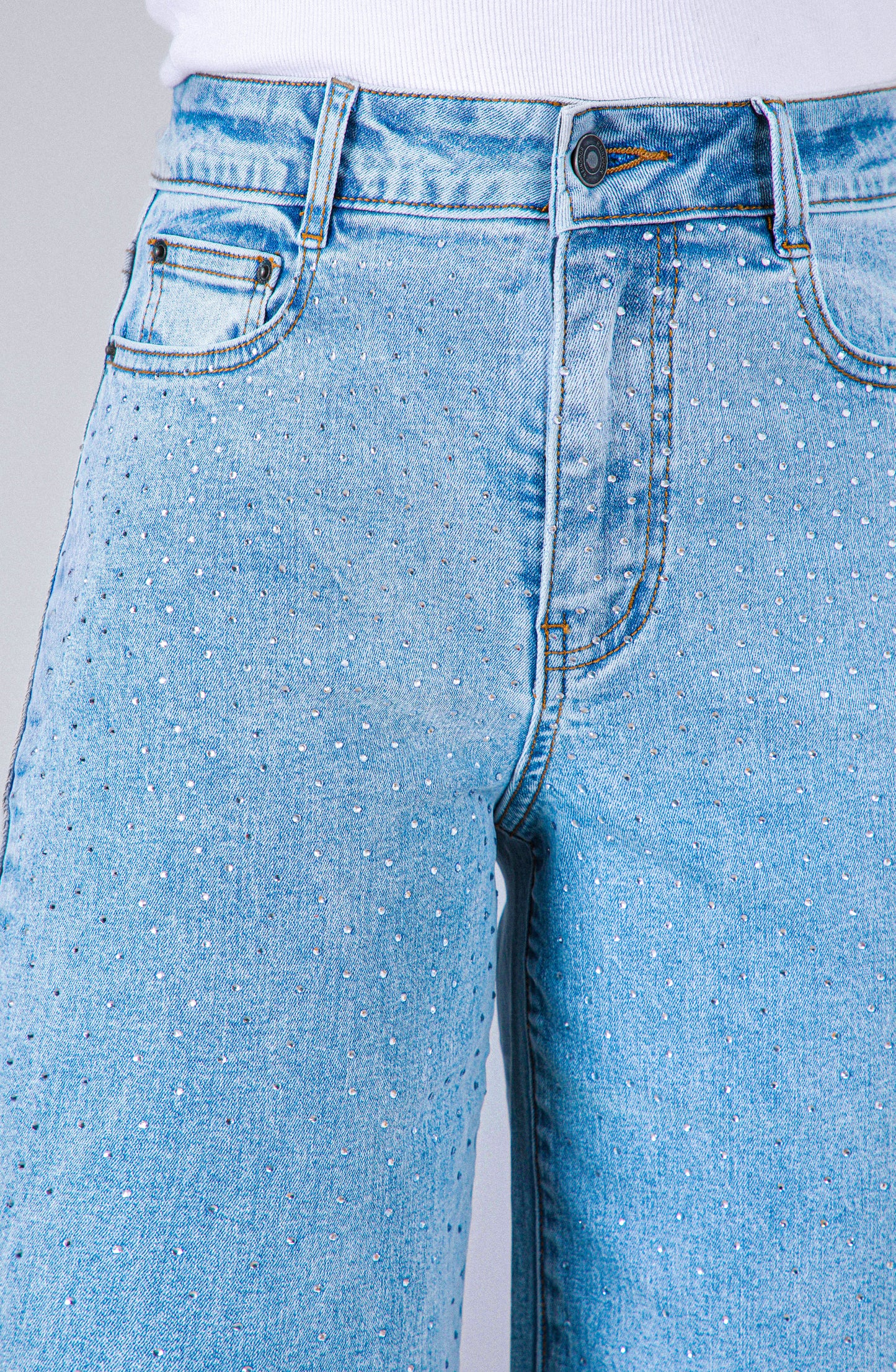 Pantalón Wide Leg Strass Degrade Blue