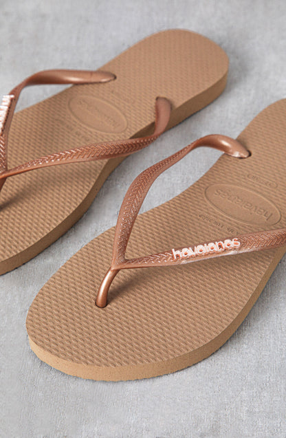 Havaiana Slim Logo Metallic Dorado