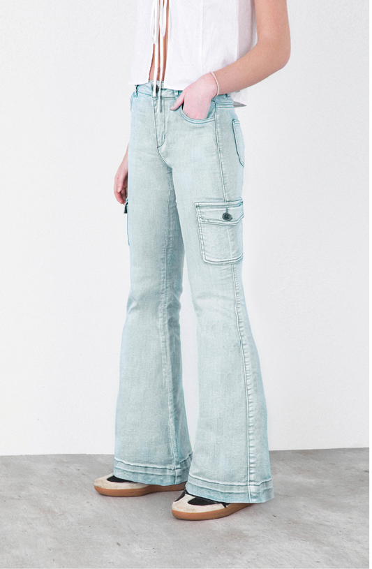 Pants Flare Cargo Green