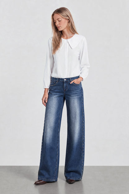 Pantalón Pretina Tachas Light Blue