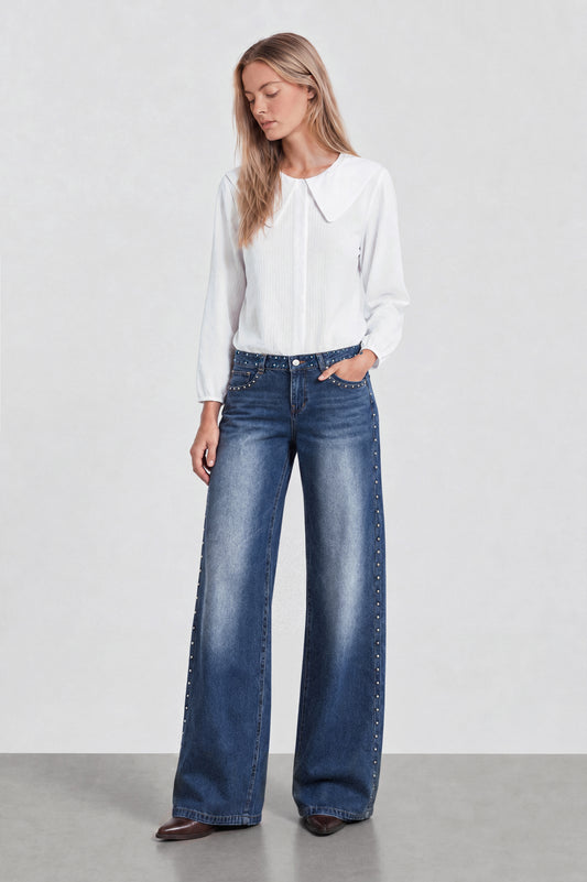 Pantalón Pretina Tachas Light Blue