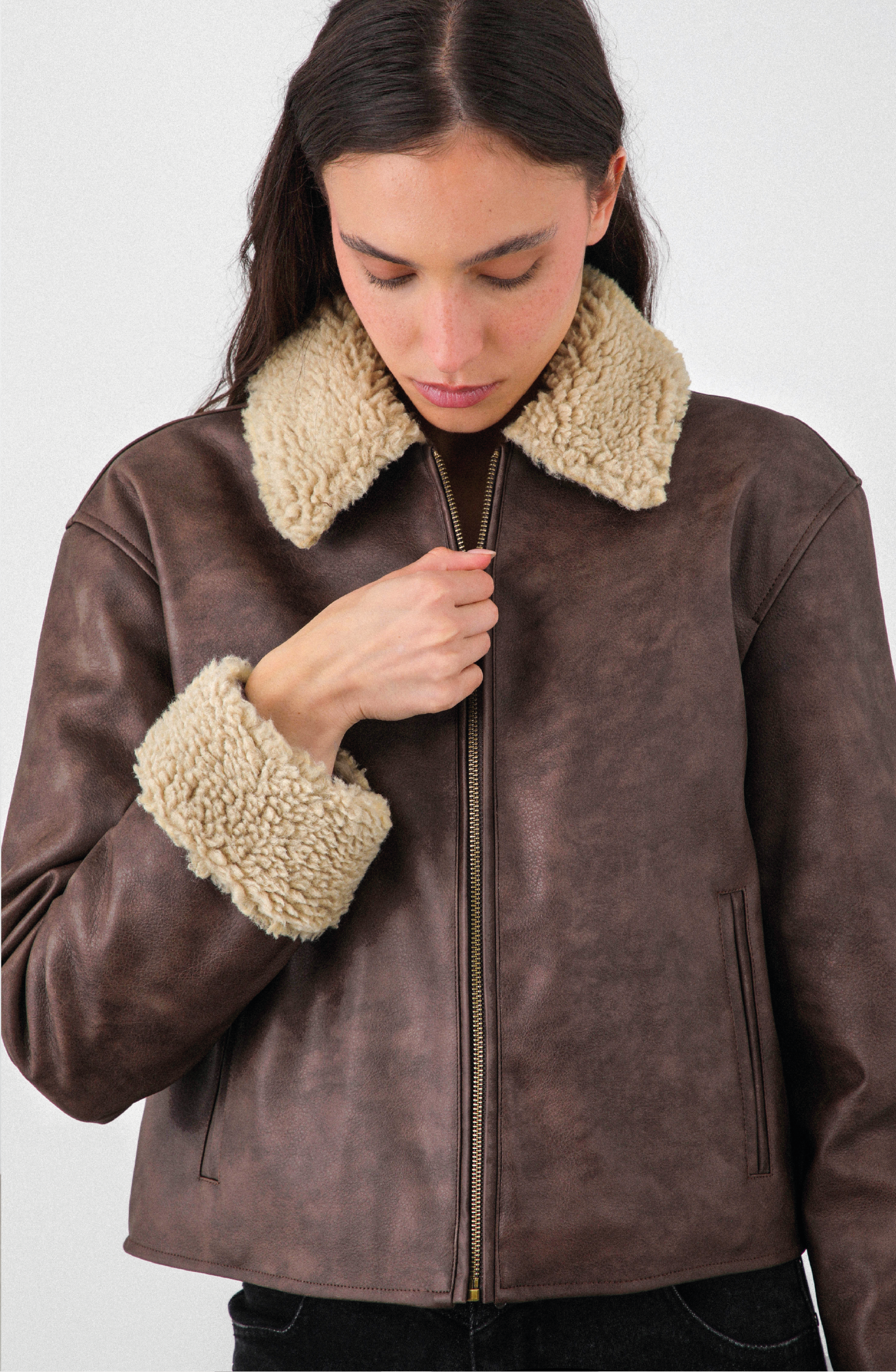 Chaqueta Pu Cuello Chiporro Brown