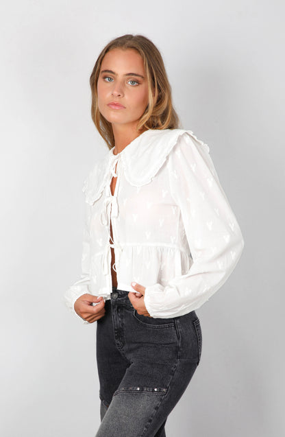 Blusa Cuello Bebé Estampada White