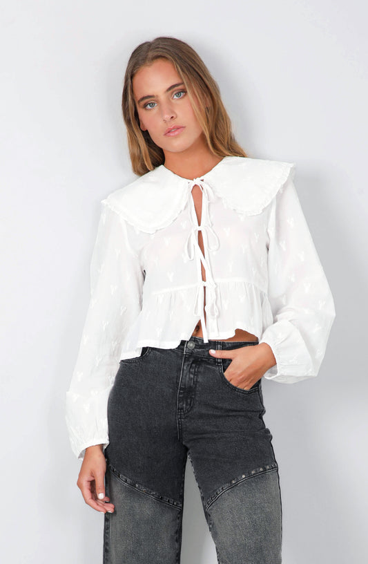 Blusa Cuello Bebé Estampada White
