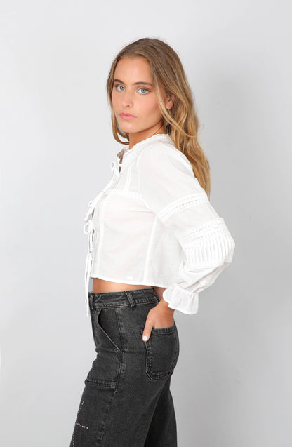 Blusa Cinta Pliegues White