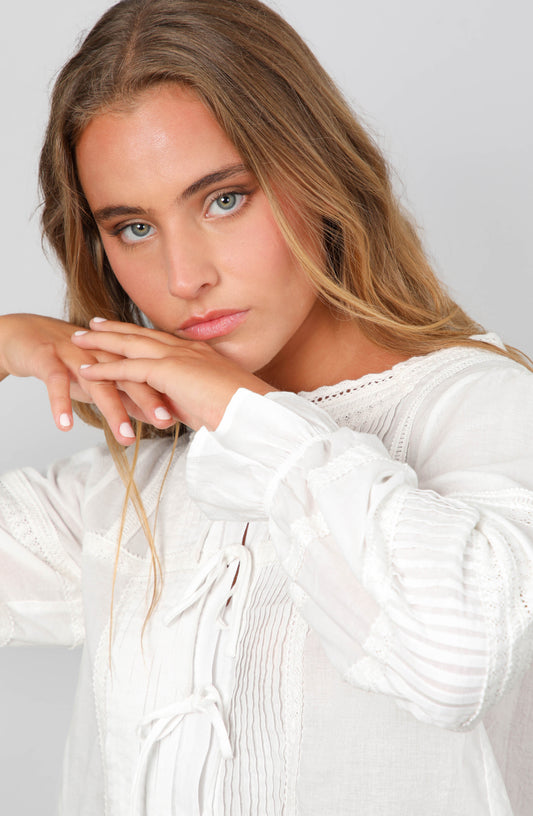 Blusa Cinta Pliegues White