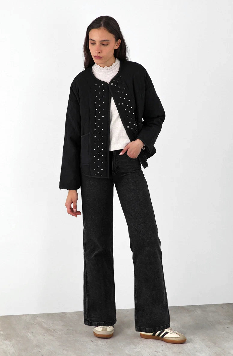 Chaqueta Acolchada Tachas Black