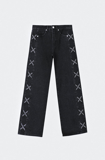 Pantalón Franja Lateral Tachas Black