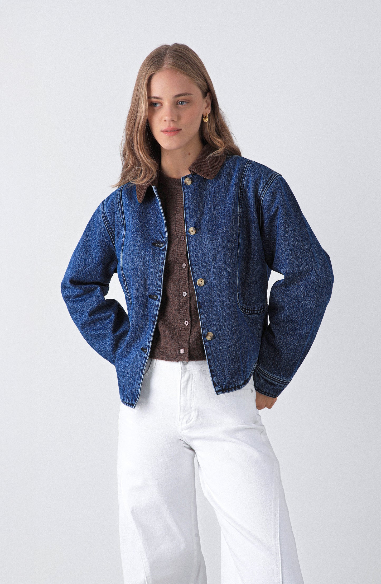 Chaqueta Denim Cuello Cotelé Blue