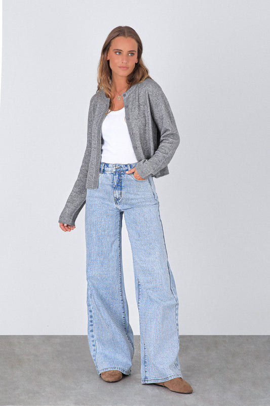 Pantalón Wide Leg Strass Light Blue