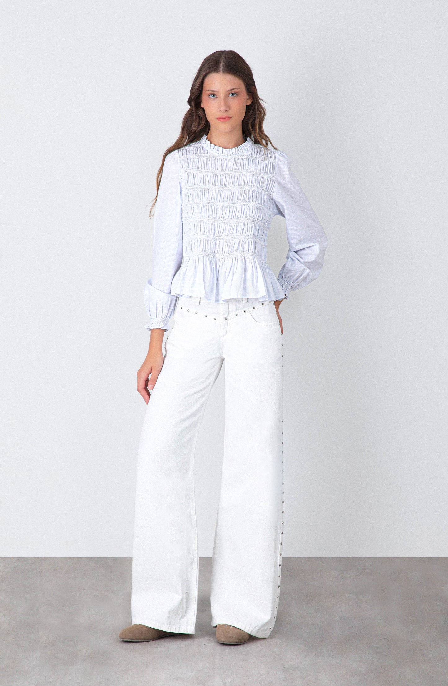 Pantalón Tachas Frontales White