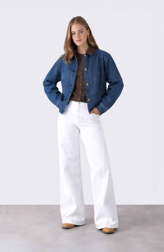 Chaqueta Denim Cuello Cotelé Blue