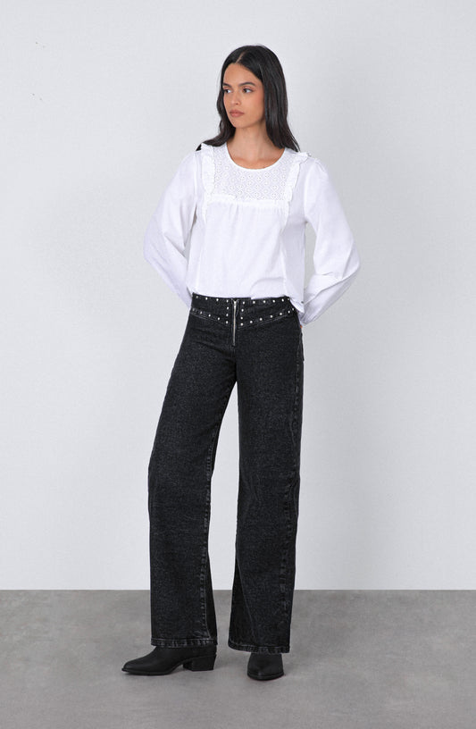 Pantalón Tachas Zipper Black