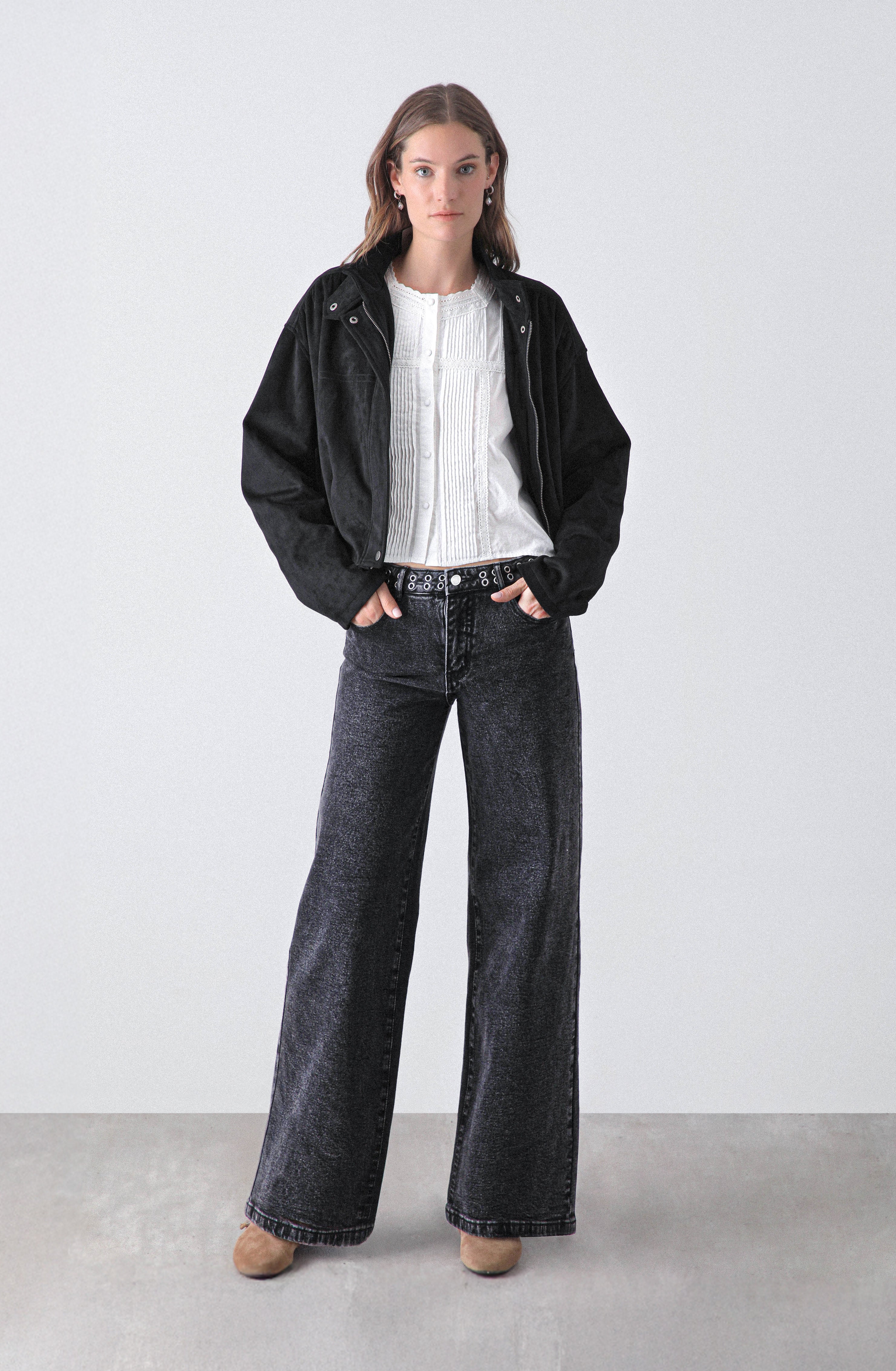 Pantalón Wide Leg Pretina Ojal Black – Raindoor
