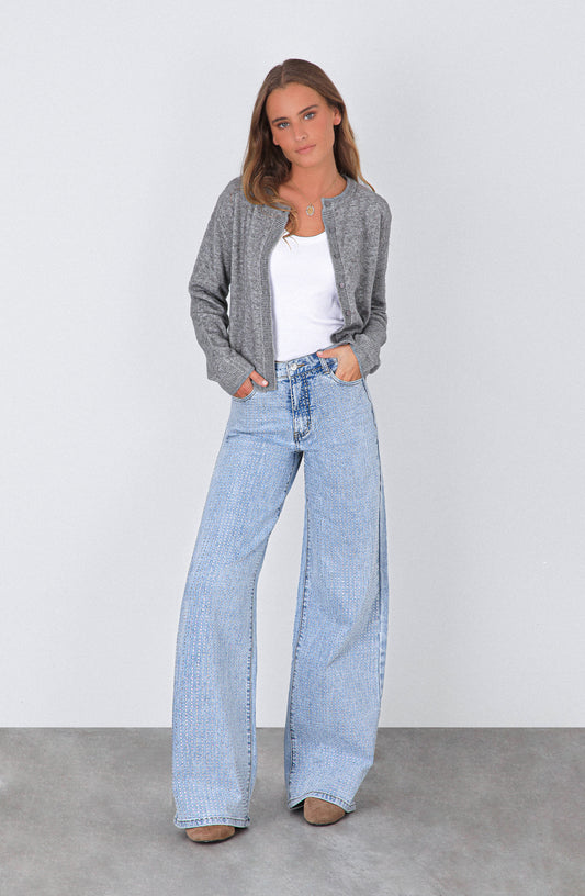 Pantalón Wide Leg Strass Light Blue