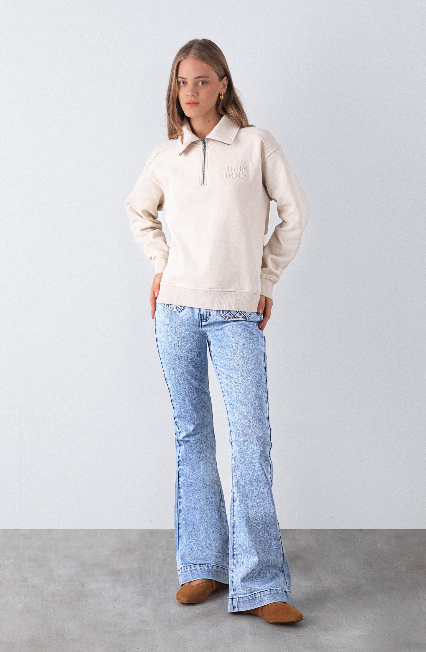 Polerón Mid Zipper Ecru