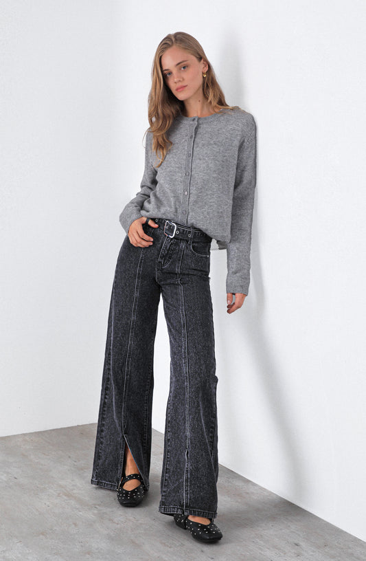 Pantalón Abertura Cinturón Black