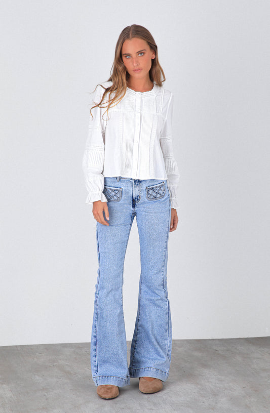 Blusa Pliegues Botón White