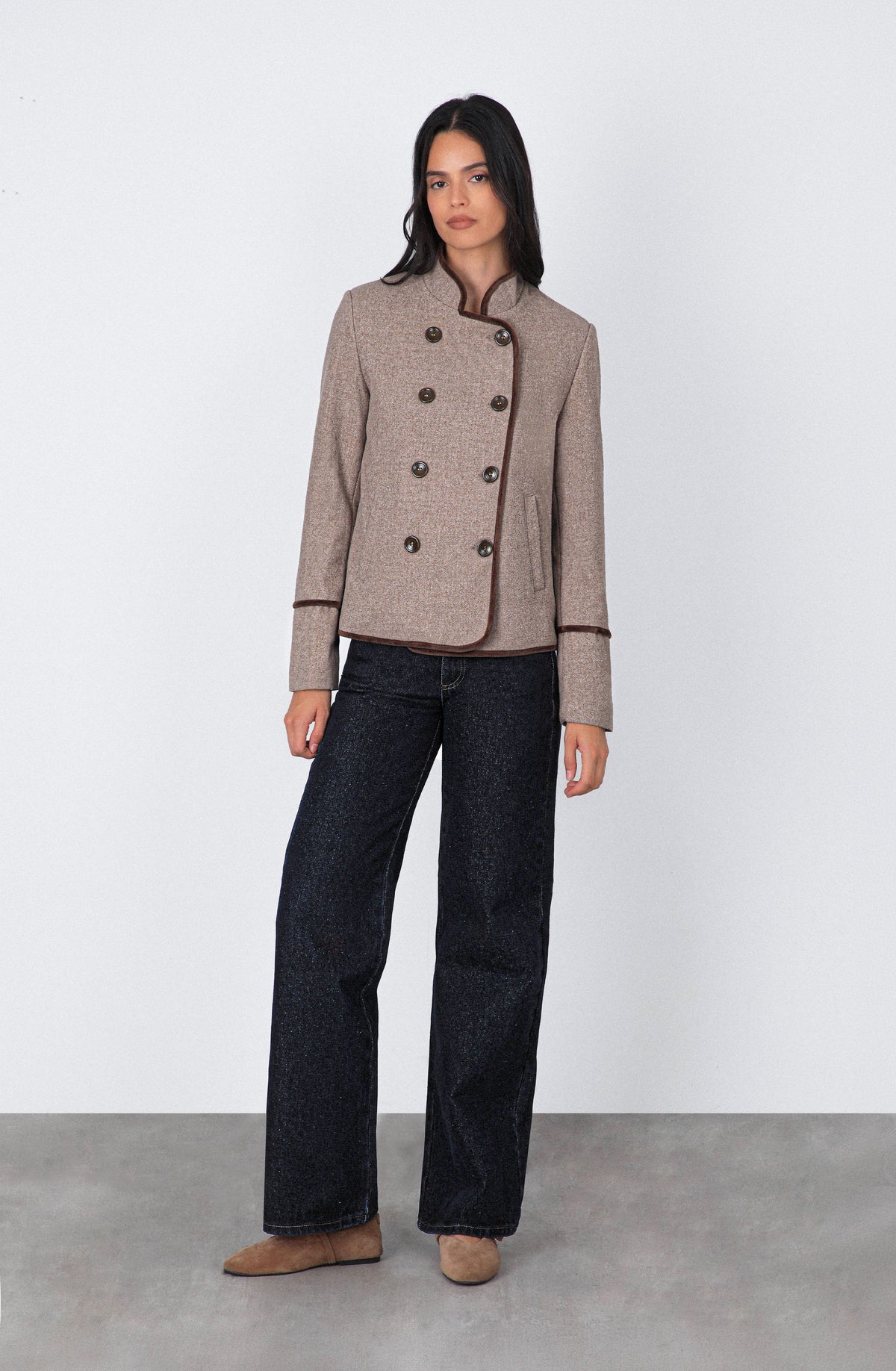 Chaqueta Cruzada Cuello Mao Beige