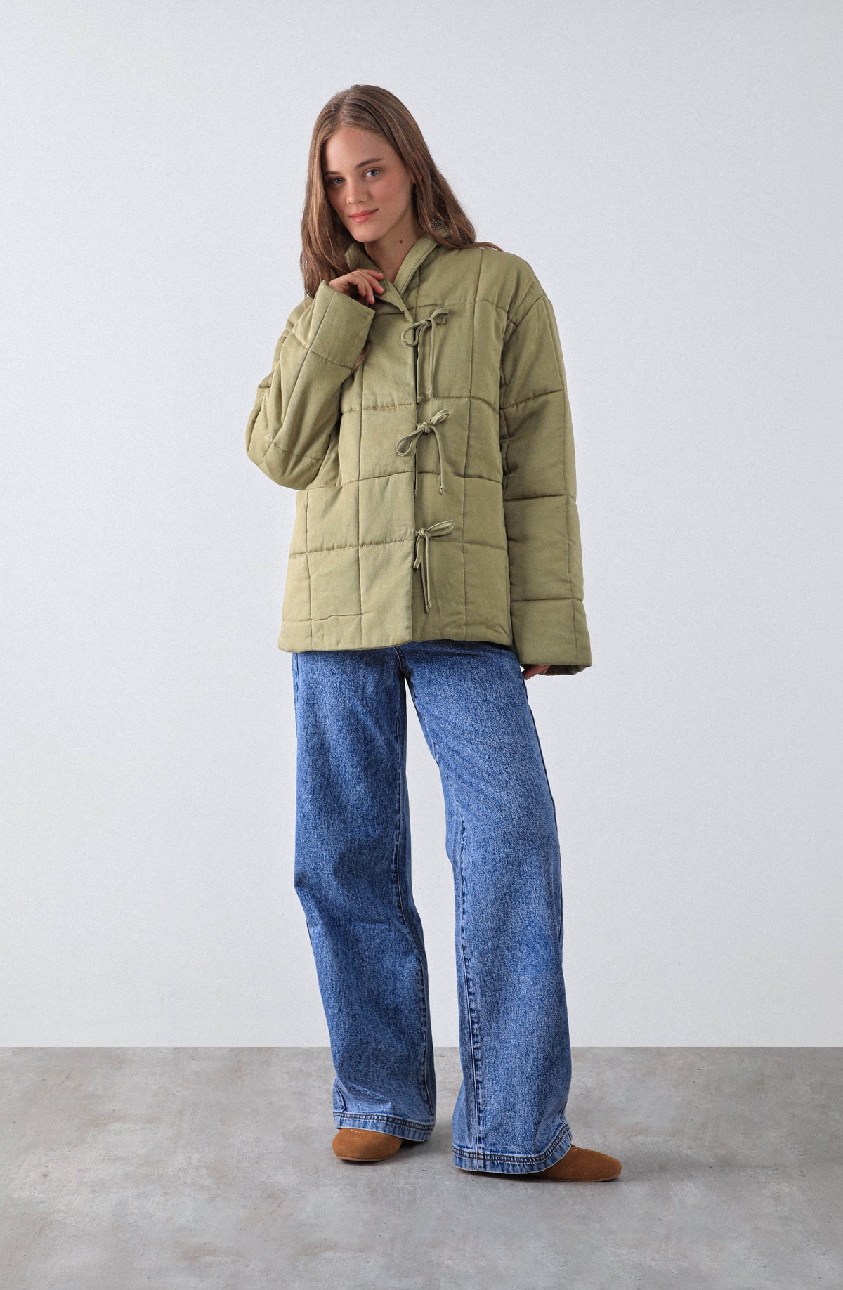 Chaqueta Acolchada Cintas Pistacho