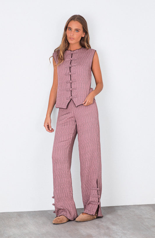 Pantalón Abertura Botón Lateral Rose