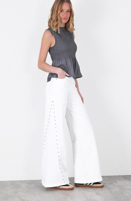 Pantalón Corte Lateral Tachas White