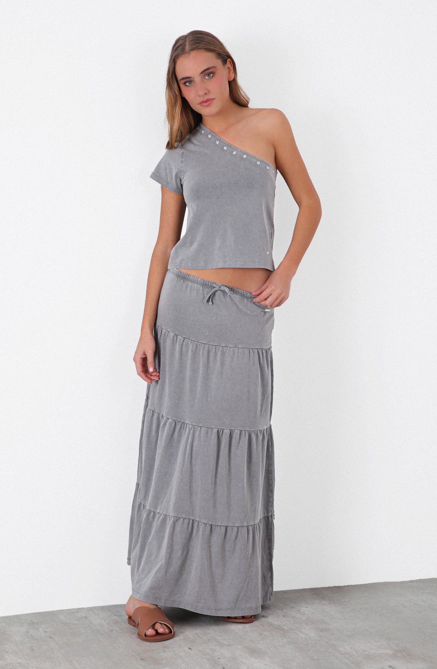 Polera Asimetrica Estrellas Grey