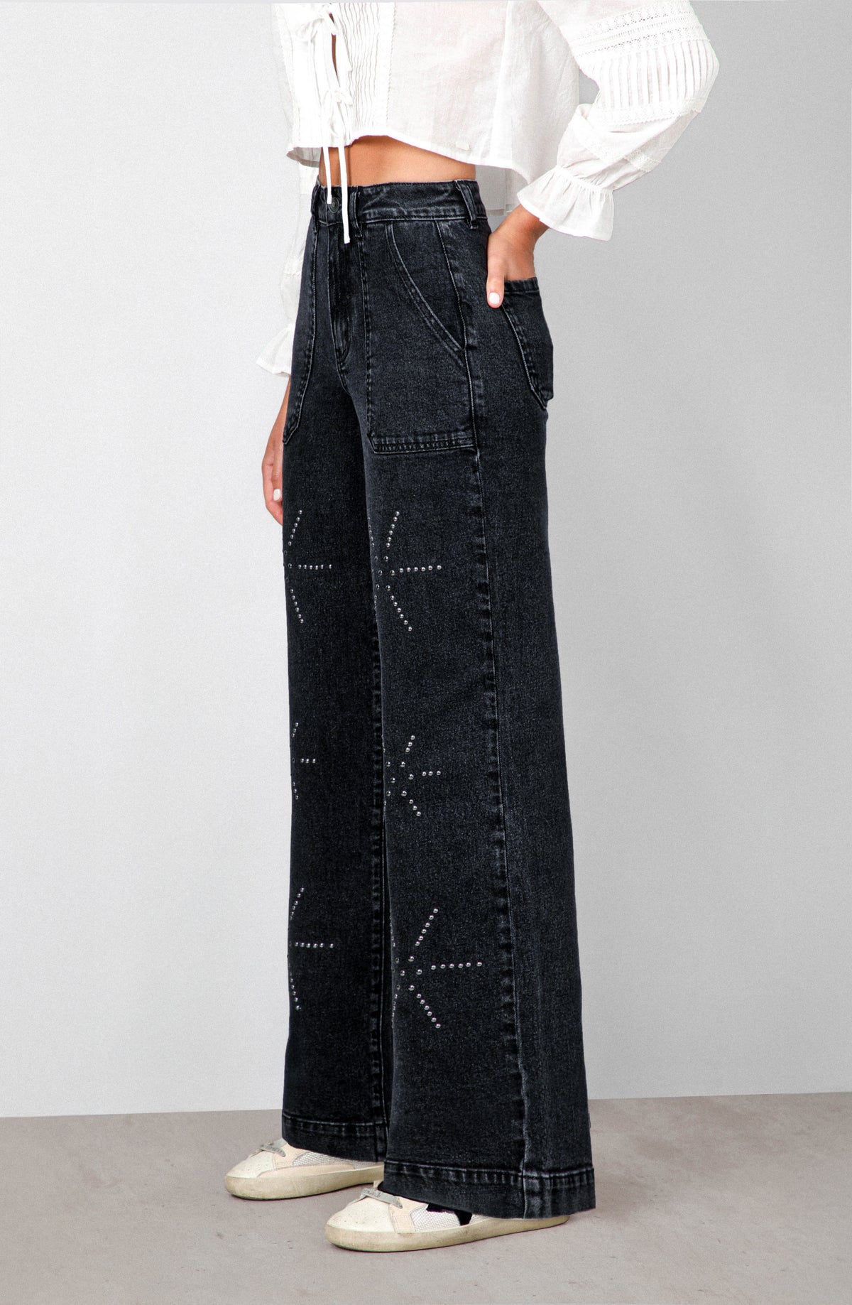 Pantalón Flores Tachas Black