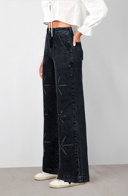 Pantalón Flores Tachas Black