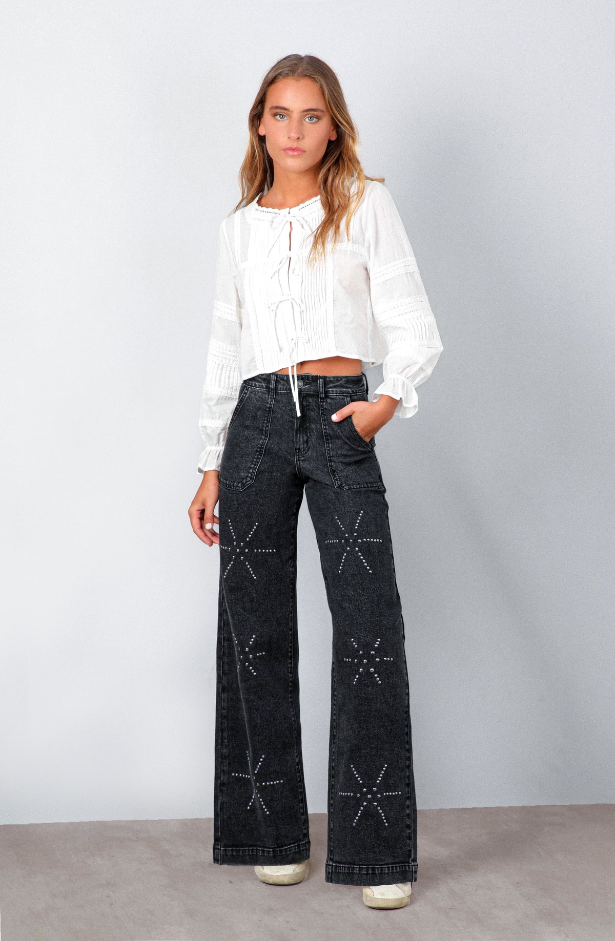 Pantalón Flores Tachas Black