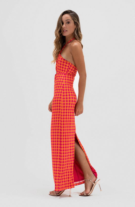 Vestido Cut Out Fucshia Print