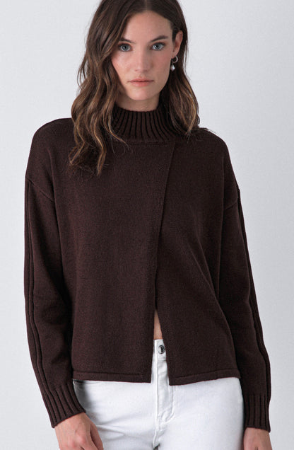 Sweater Cuello Alto Abertura Brown