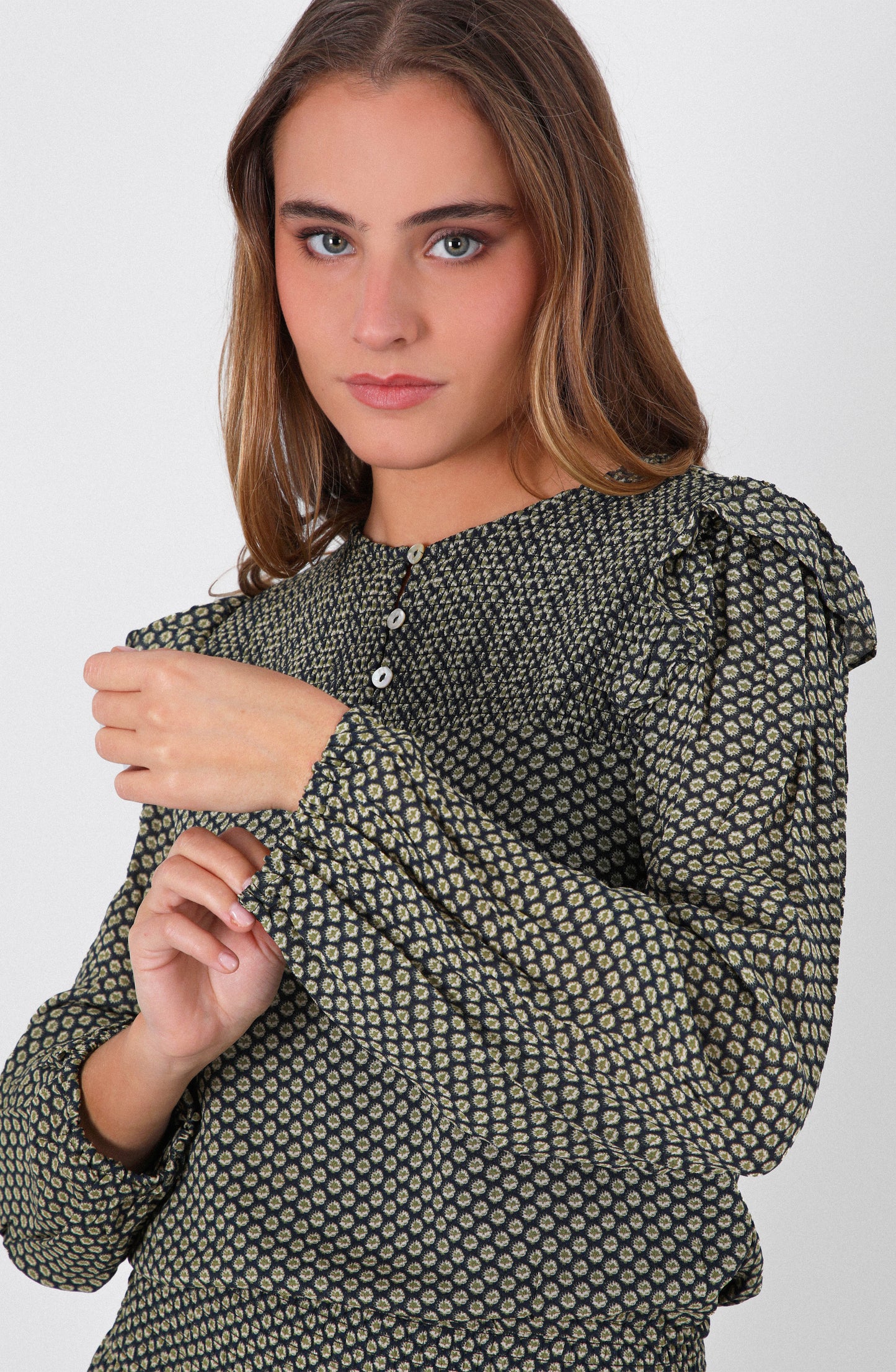 Blusa Estampada Vuelo Lurex Navy