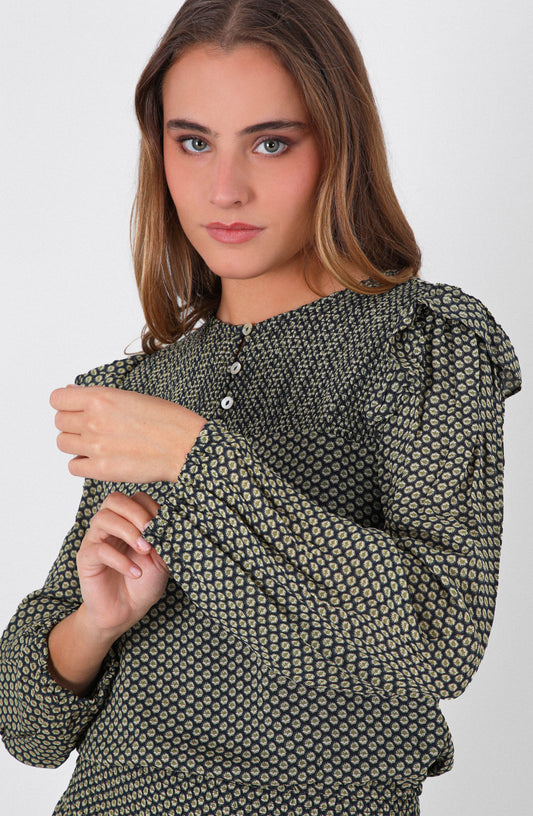 Blusa Estampada Vuelo Lurex Navy