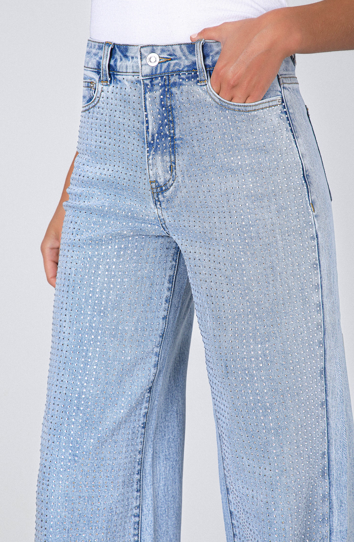 Pantalón Wide Leg Strass Light Blue