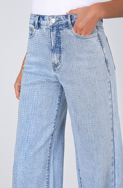 Pantalón Wide Leg Strass Light Blue