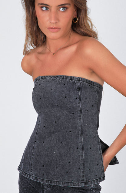 Top Strapless Strass Black