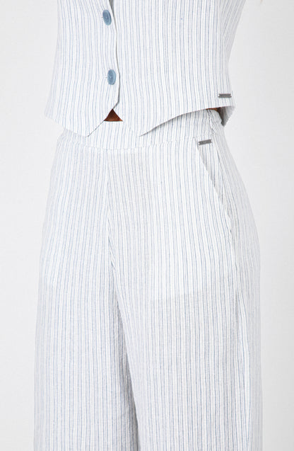 Pantalón Rayas Lino Blue