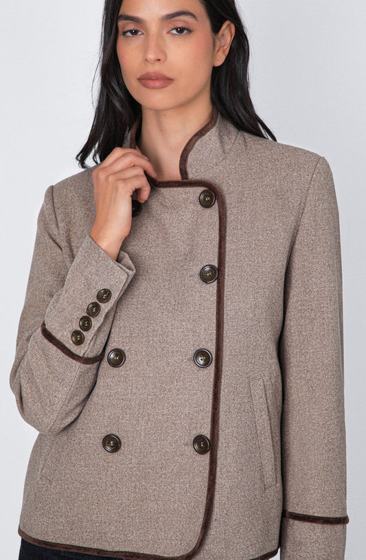 Chaqueta Cruzada Cuello Mao Beige