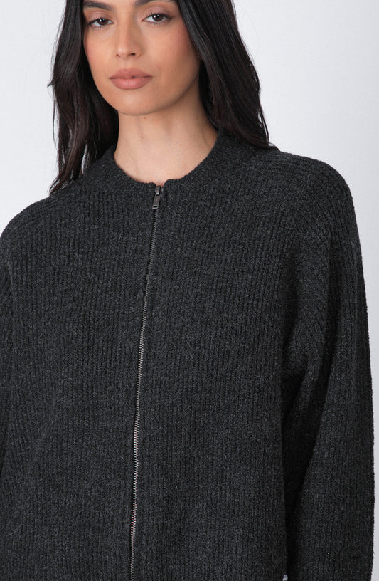 Cardigan Zipper Grey Melange