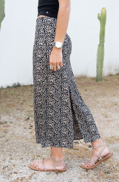 Pollera Midi Animal Print Black