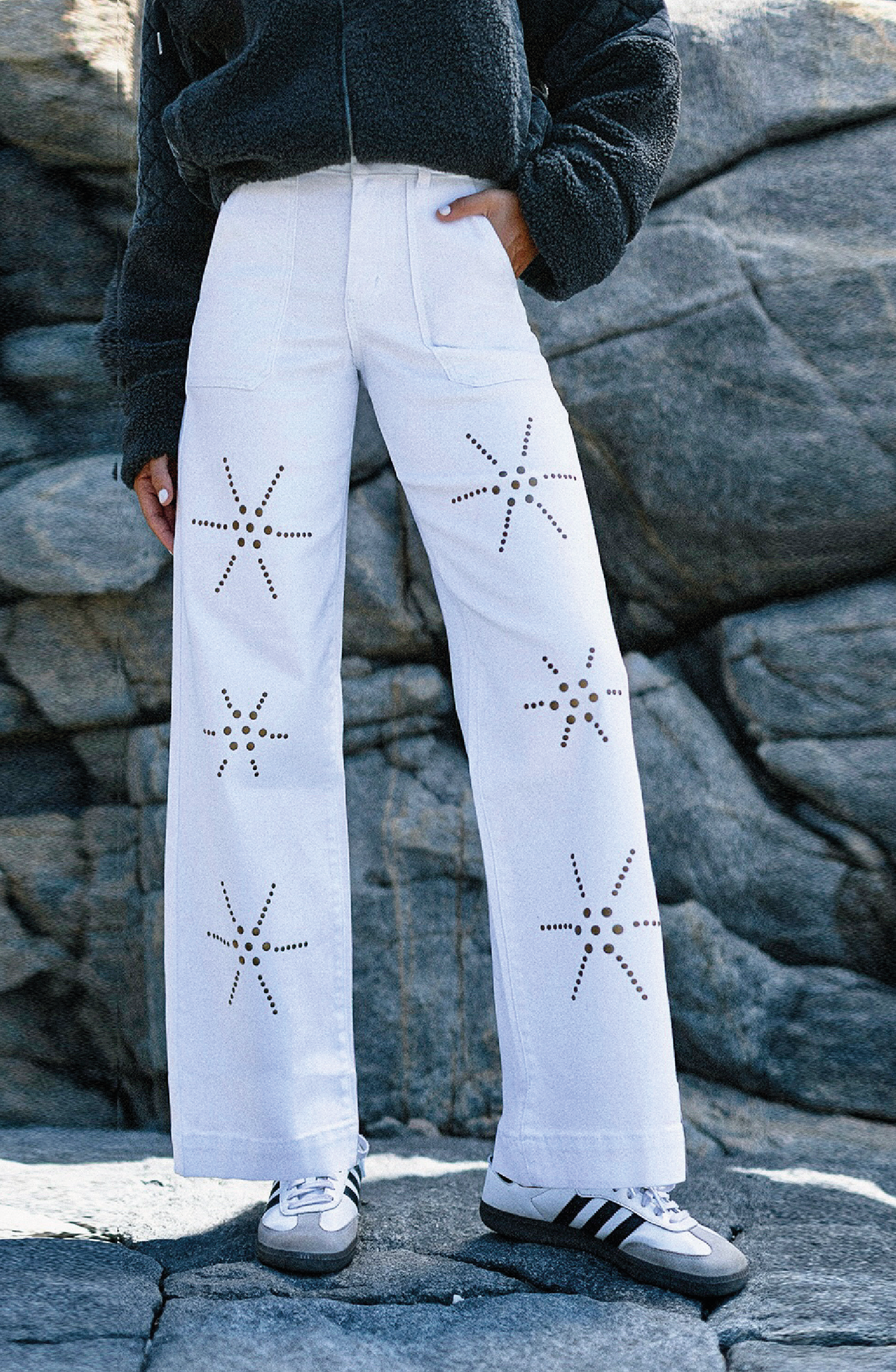 Pantalón Flores Tachas White