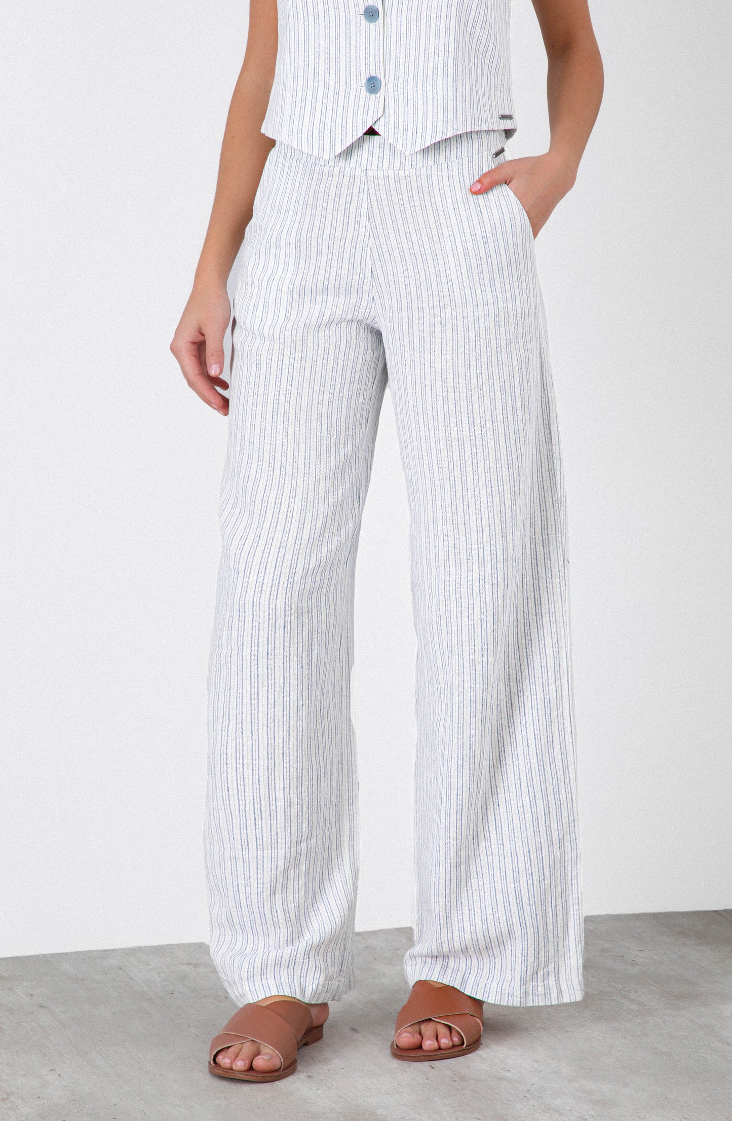 Pantalón Rayas Lino Blue