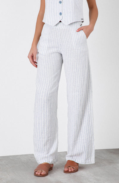 Pantalón Rayas Lino Blue