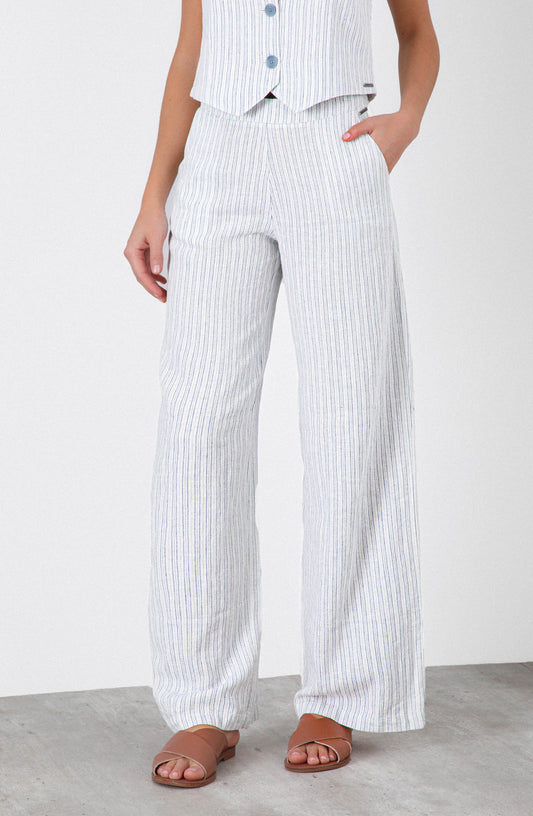 Pantalón Rayas Lino Blue